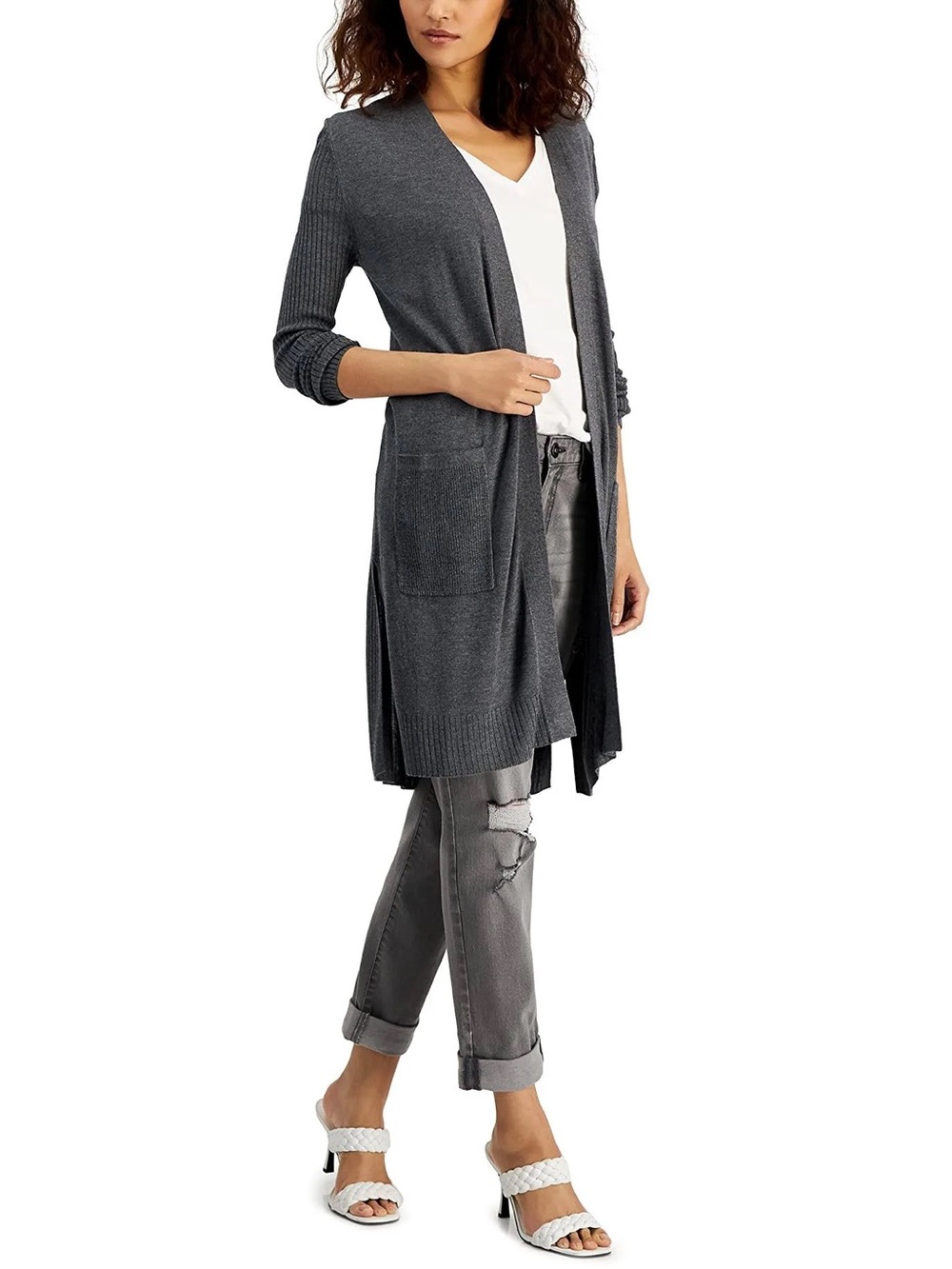 NWT INC International Concepts Long Open-Front Grey Duster Cardigan (medium)
